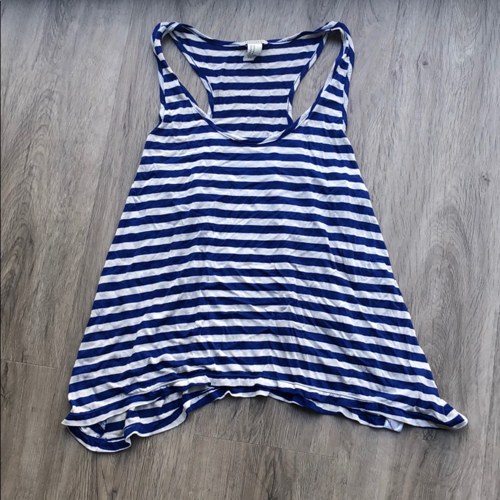 Blue and white stripped racerback tank top